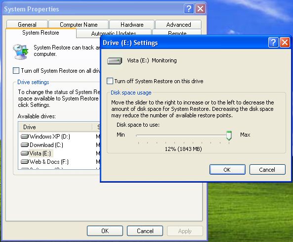 Reduce System Restore Size Windows Vista